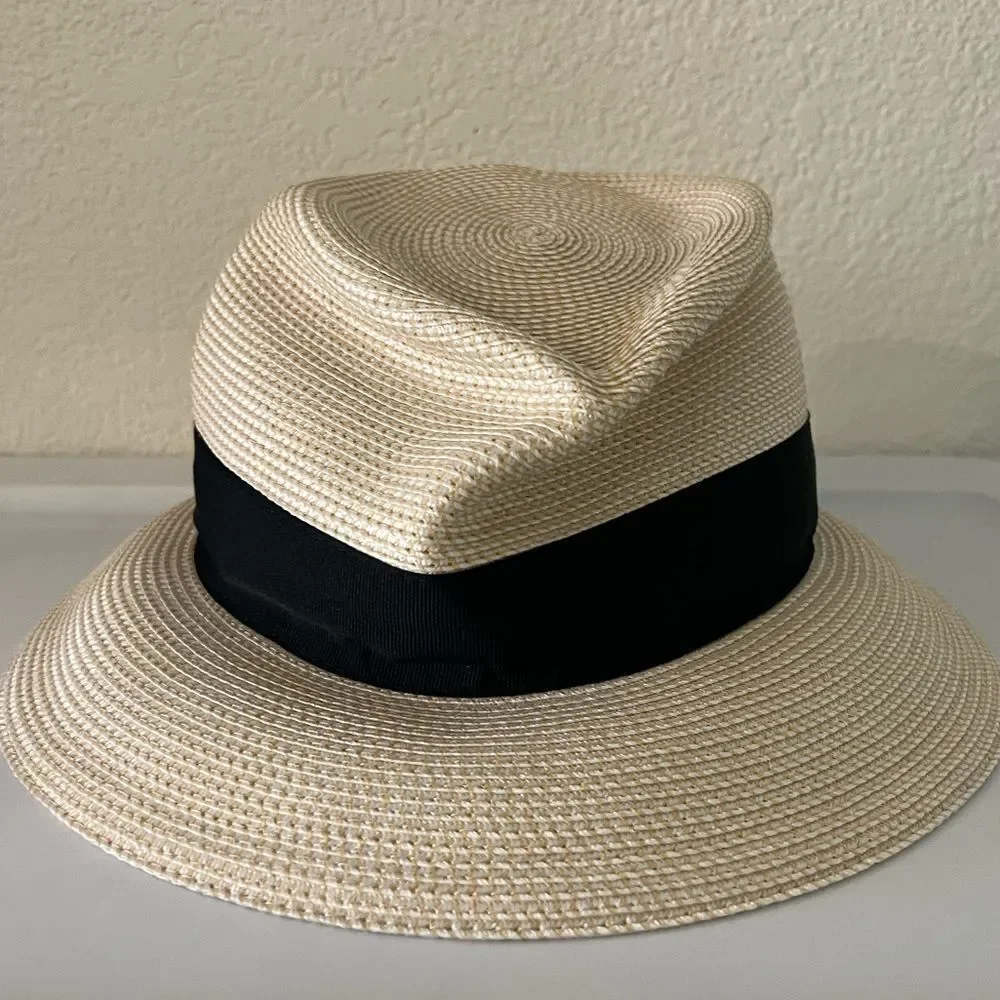 Eric Javits Squishee Classic Fedora Packable SUN HAT Cream/Black NEW $285 - Picture 4 of 6